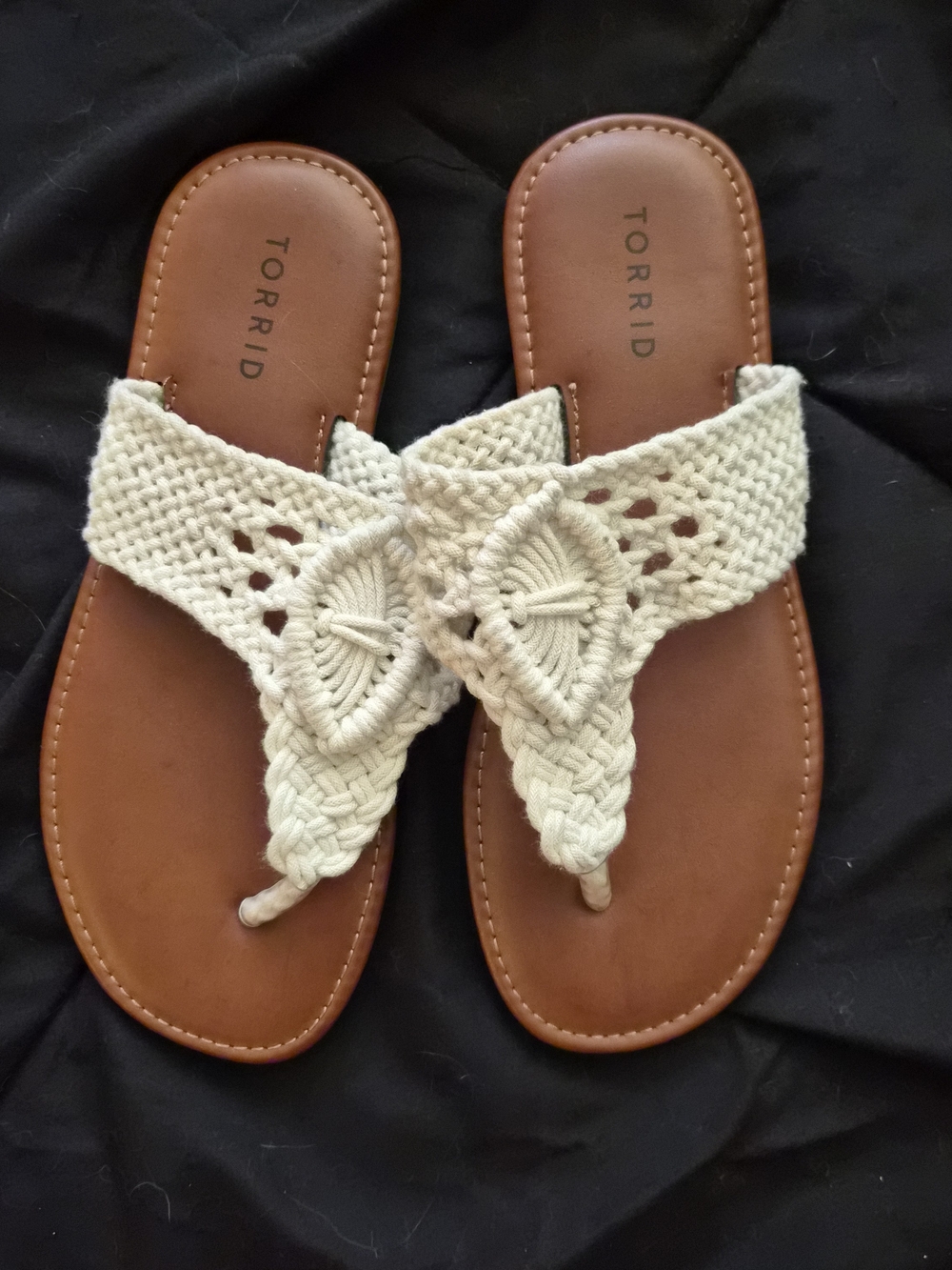 torrid Cream Braided Thong Sandals with Brown Footbed